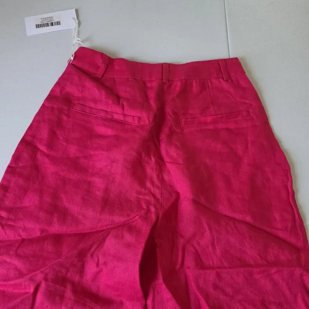 Reformation Pants Womens 0 Pink Linen Wide Leg Pleated Vesta Dress Trousers